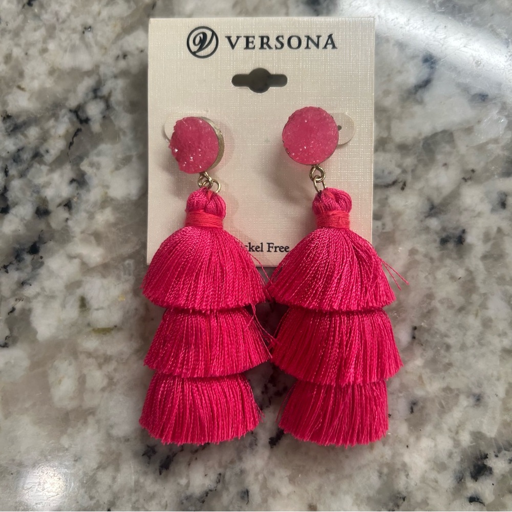 Versona Tassel Earrings Hot Pink and Kelly Green - 2 For 1 - Picture 2 of 3
